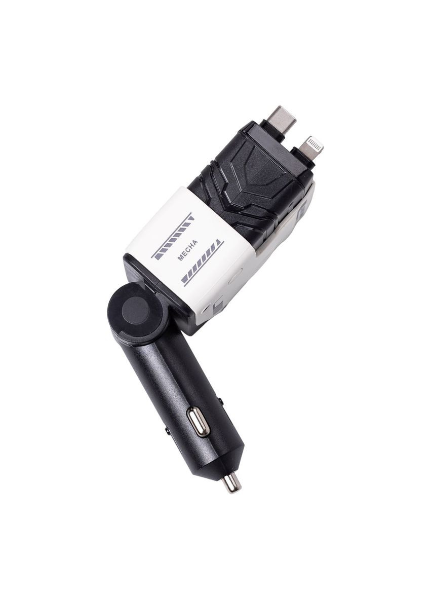 Автомобільний зарядний пристрій MECHA з висувними кабелями та портами USB/Type-C Білий HP-A1W Shenzhen (370706719)