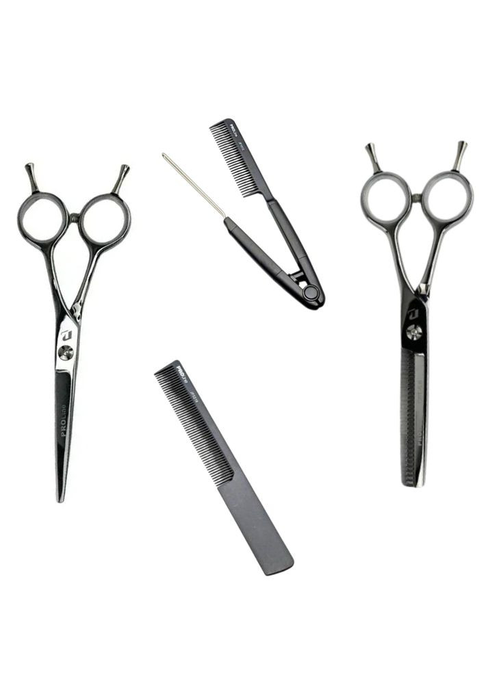 Набор парикмахера: прямые ножницы C6 и филировочные C6 T 5.5" + 2 расчески из карбона Proline (360502358)