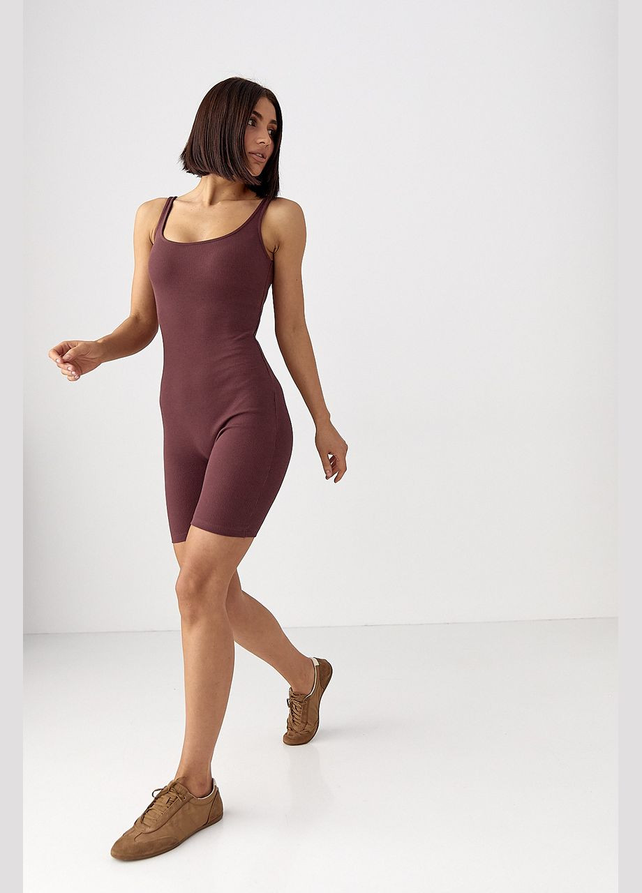 Спортивный комбинезон в рубчик - черный Lurex коричневый спортивный трикотаж