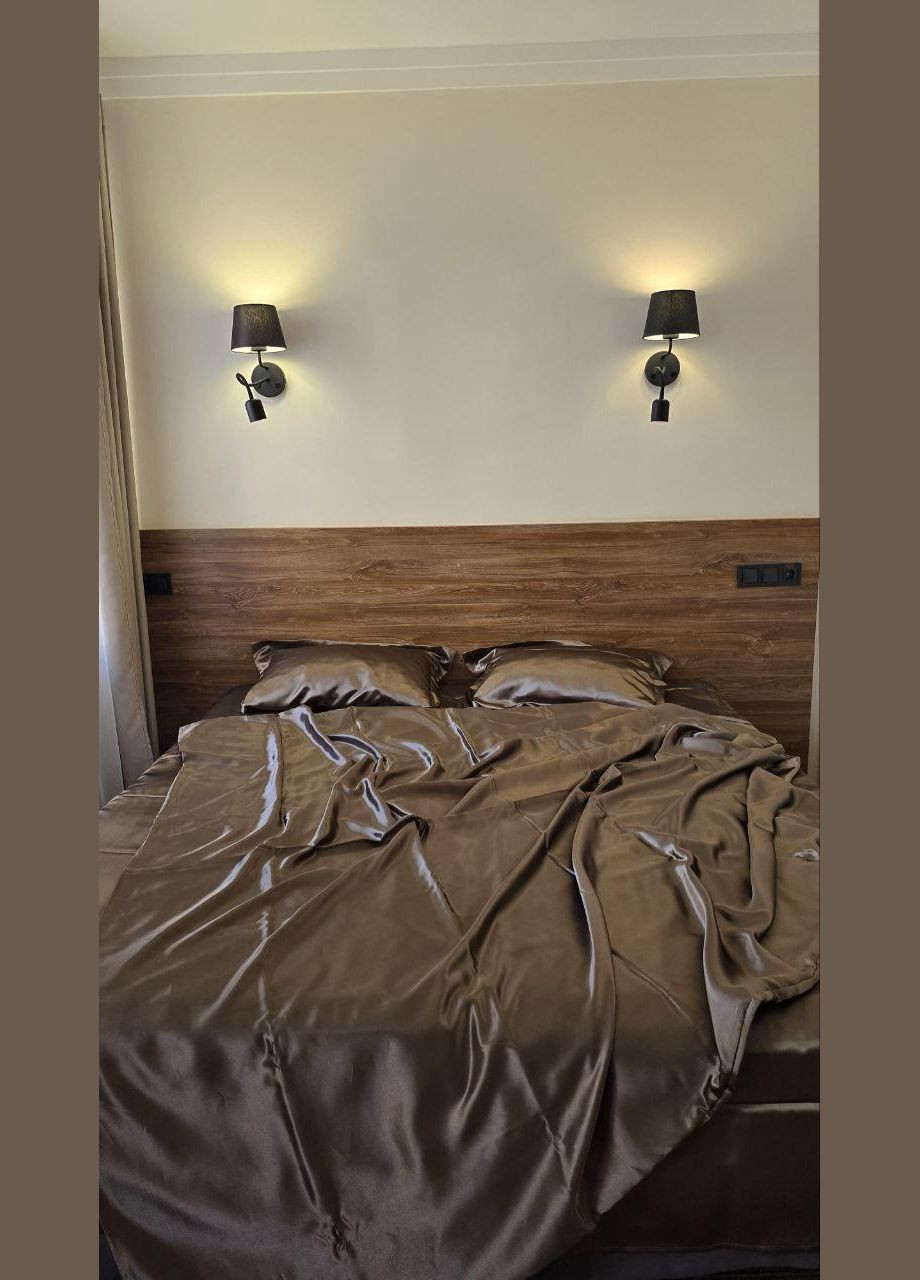 Атласний комплект постільної білизни Напівторний 145х210 наволочка 50х70 2шт з кантом Шоколадний (П4К-atlas25-10) No Brand (342097443)