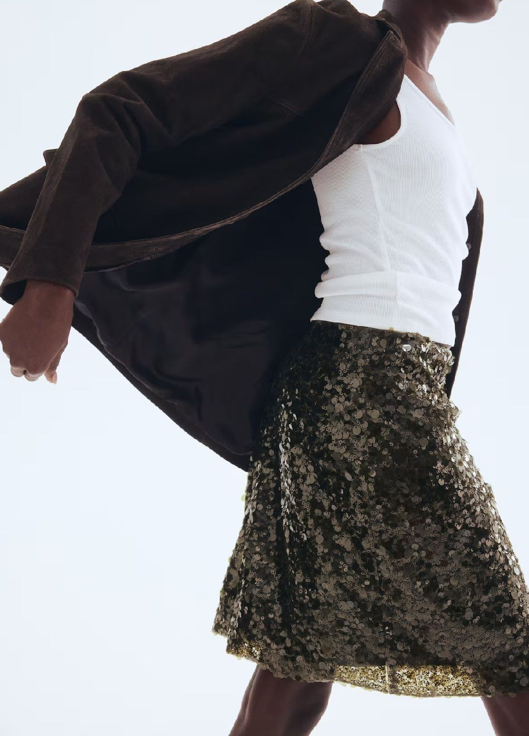 Темно-зеленая праздничный однотонная юбка H&M