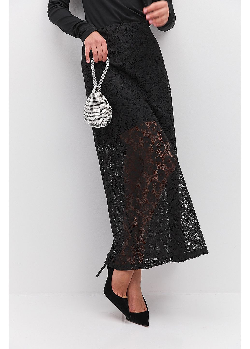 Черная длинная юбка-трапеция из кружева Arjen