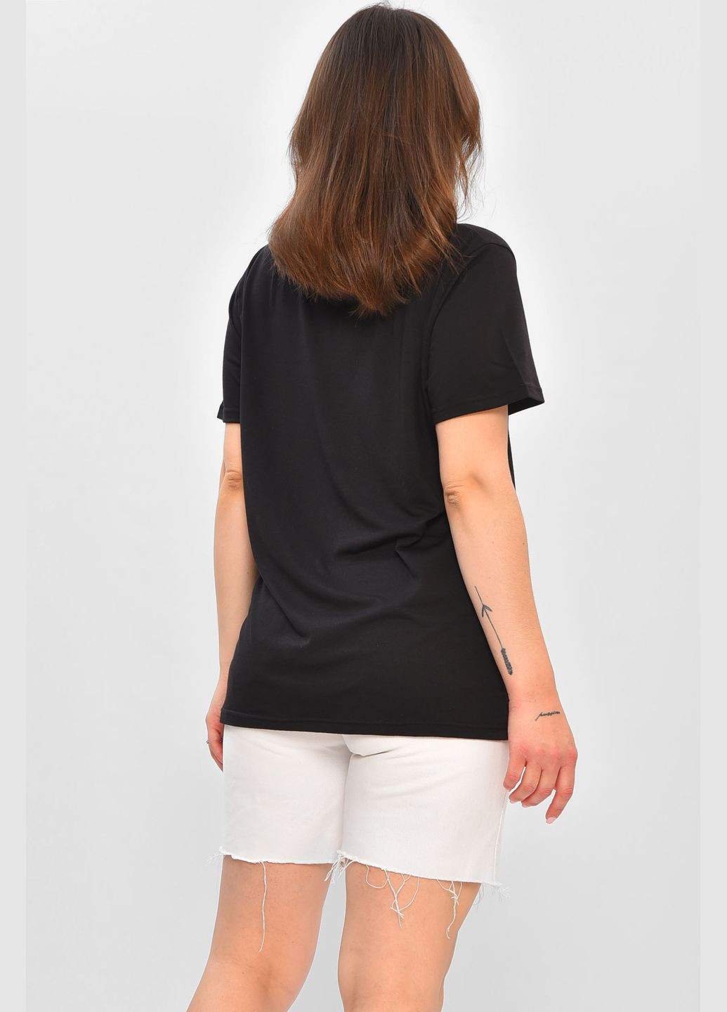 Футболка жіноча однотонна чорного кольору Let's Shop - (340052492)