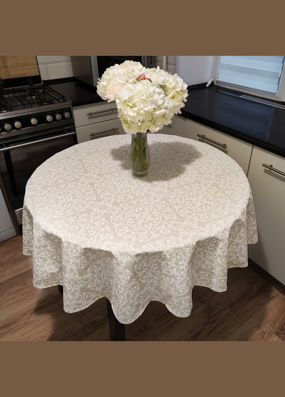 Тефлоновая скатерть на круглый стол с водоотталкивающей пропиткой "Классика бело-песочная" 120 Maystat (340673062)