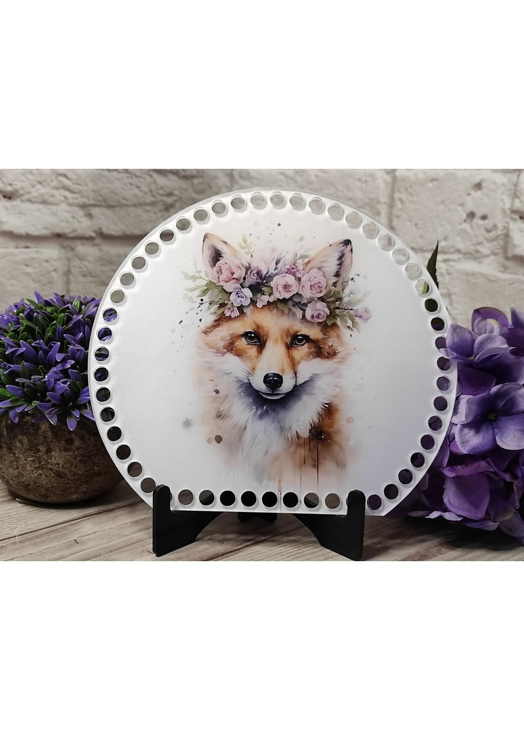 Акрилове денце для сумок та кошиків 20*18см (зрізаний) Лисиця у квітах No Brand (361203678)