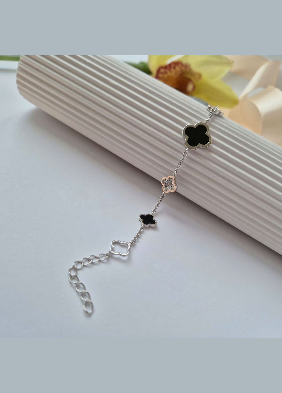 Срібний браслет Конюшина із золотою пластиною чорною емаллю 17 - 20 см срібло 925 проби Родоване 680б 5.41г Nobrand (363969251)