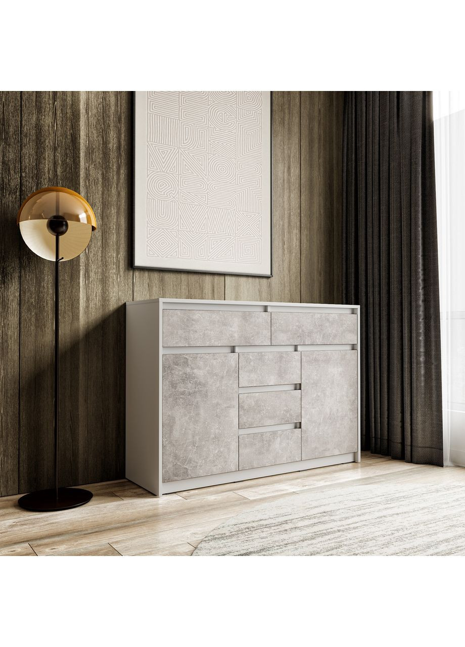 Комод з висувними ящиками та дверцятами MT-227 Ш1271*В910*Г400 білий/бетон No Brand (358928647)