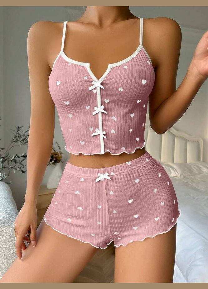 Розовая всесезон пижама женская майка + шорты майка + шорты Soda