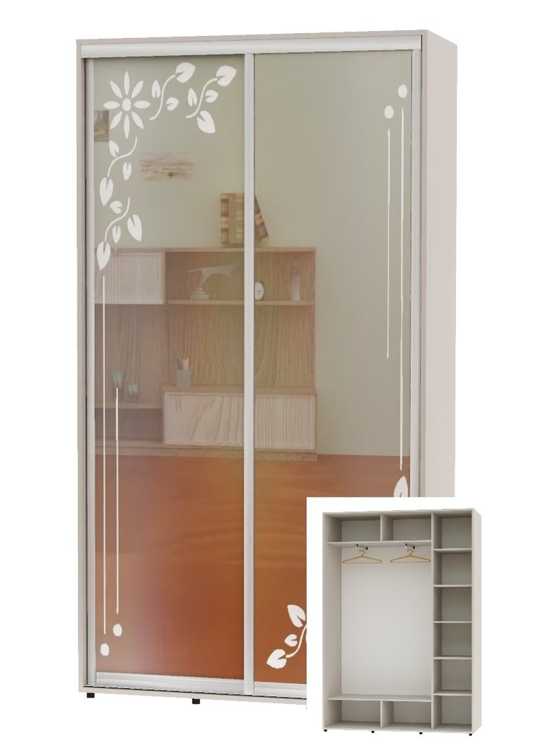 Шкаф-купе двухдверный 160*45*240 Кашемир Зеркало с пескоструйным рисунком Алекса (360465169)