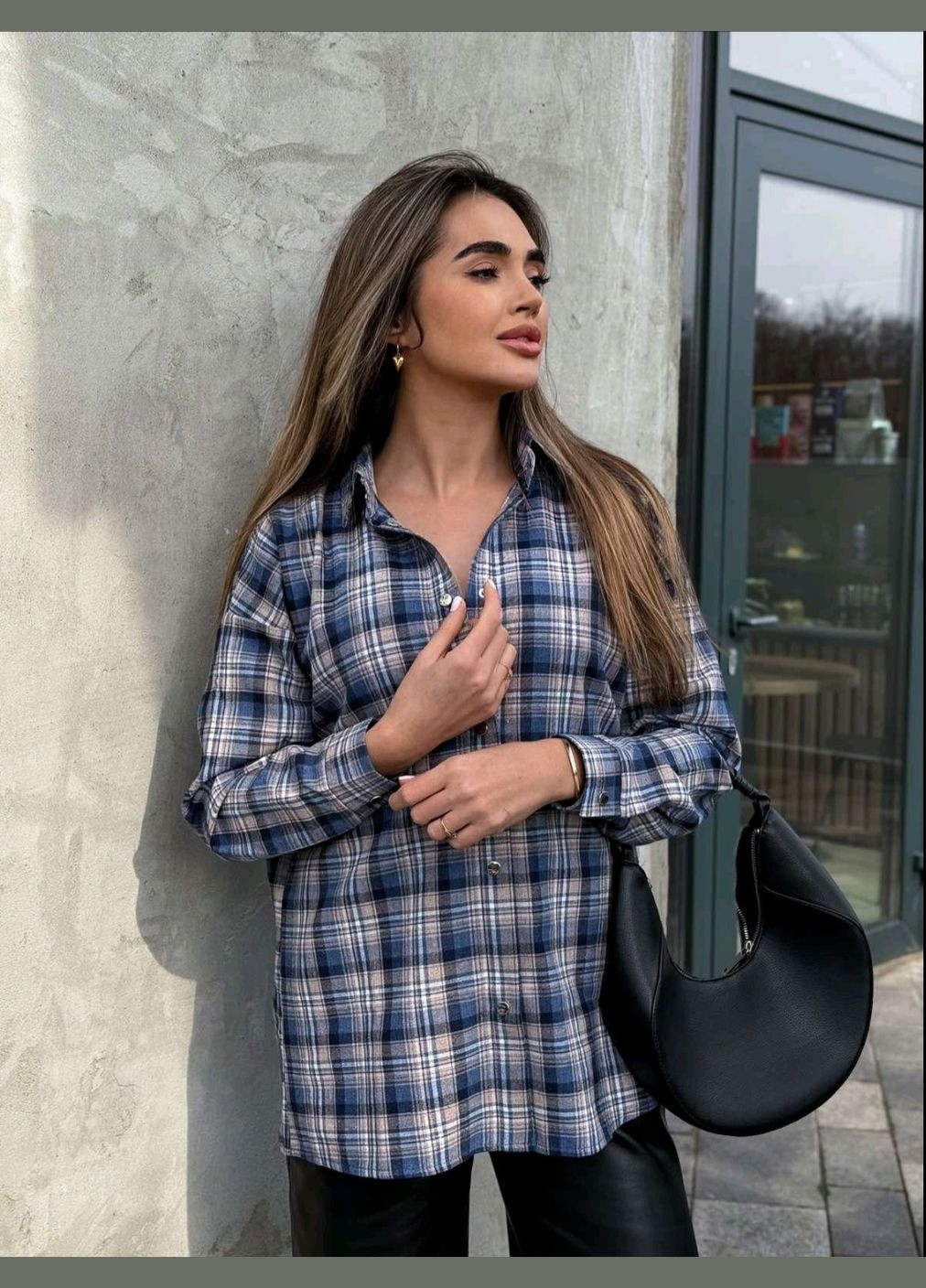 Сорочка жіноча в клітку бавовняна весна- літо Canvas пряма (323490644)