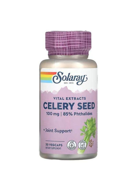 Экстракт семян сельдерея, Celery Seed Vital Extracts,, 100 мг, 30 растительных капсул 3021 Solaray (364195059)