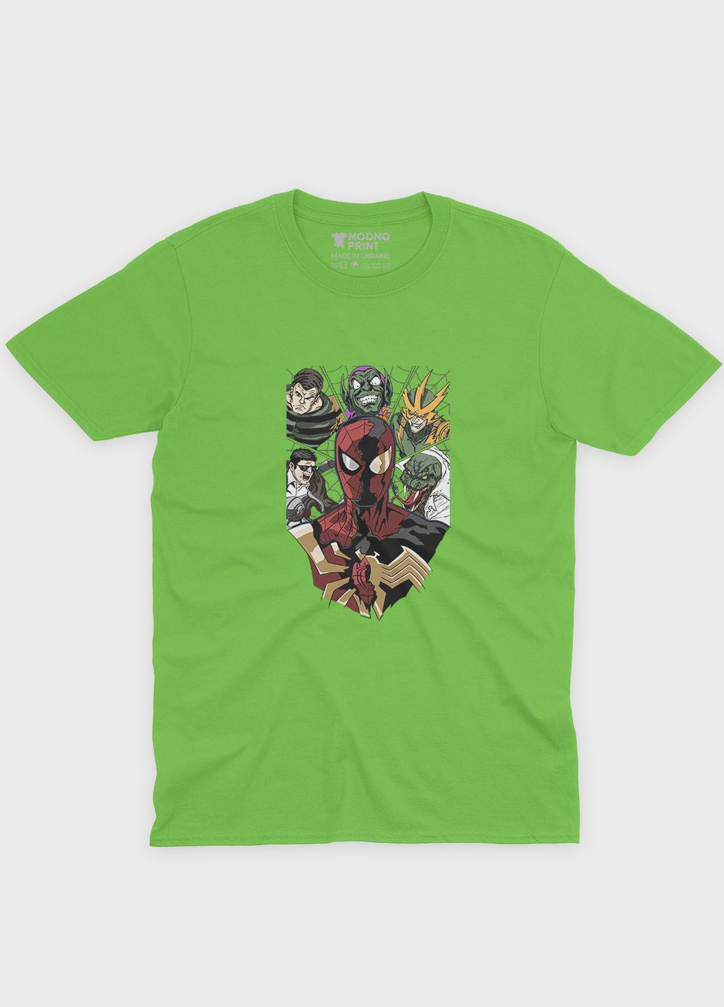 Салатова демісезонна футболка для хлопчика з принтом супергероя - людина-павук (ts001-1-kiw-006-014-096-b) Modno