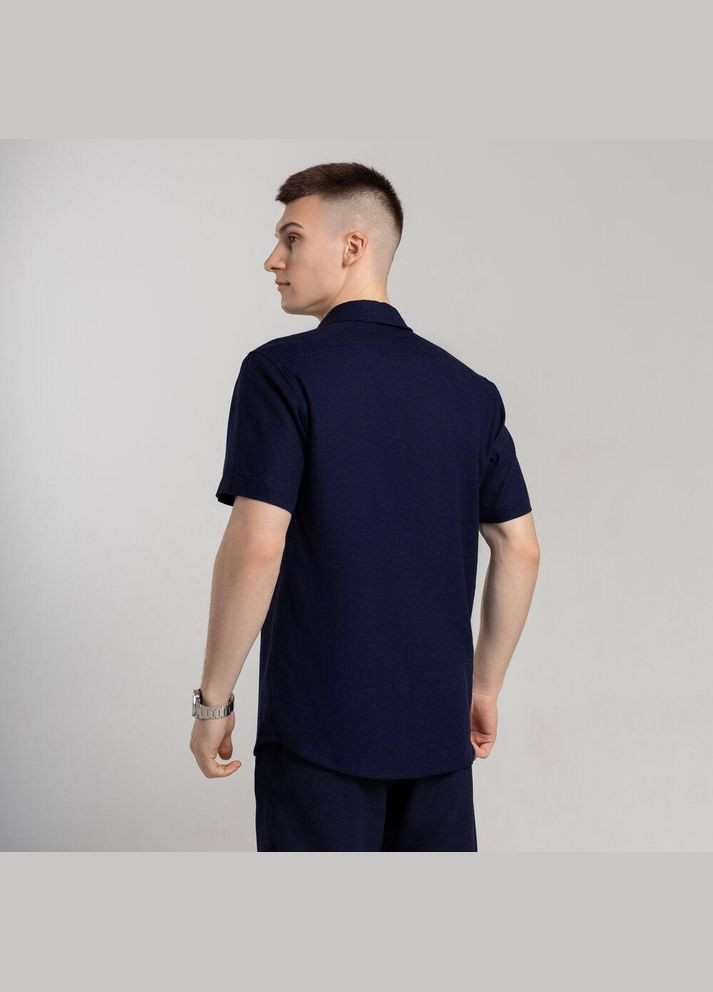 Чоловіча однотонна сорочка з коротким рукавом темно-синя No Brand (341084690)