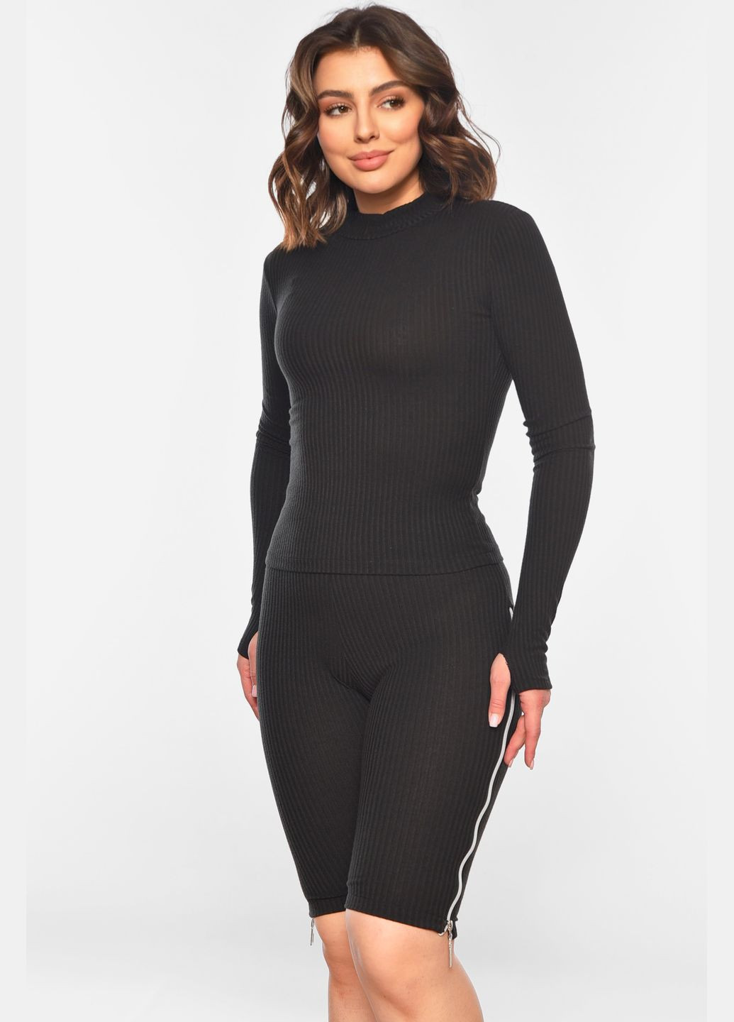 Костюм жіночий однотонний чорного кольору Let's Shop (319338690)