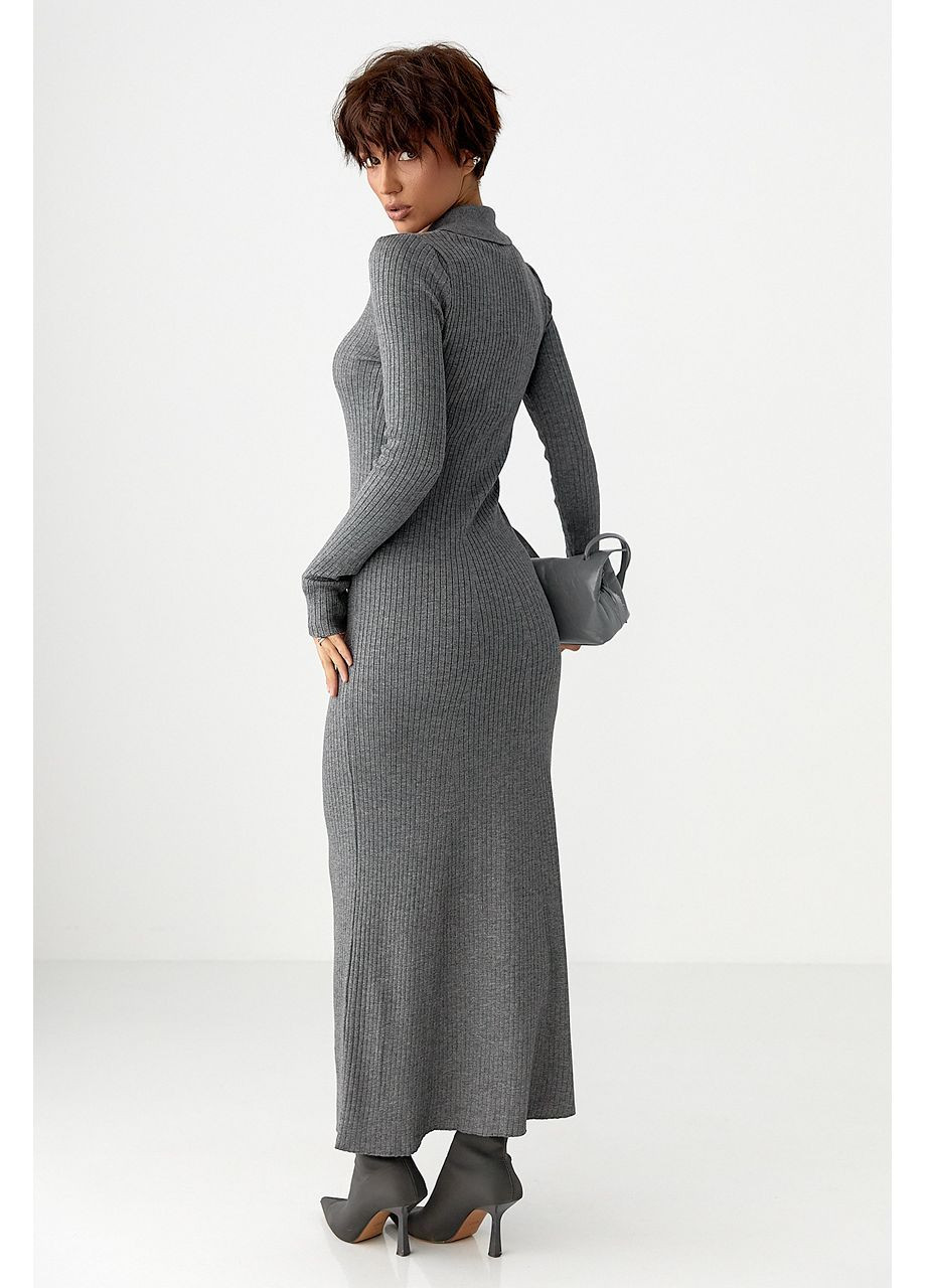 Сіра повсякденний довга трикотажна сукня-поло - сірий колір Lurex