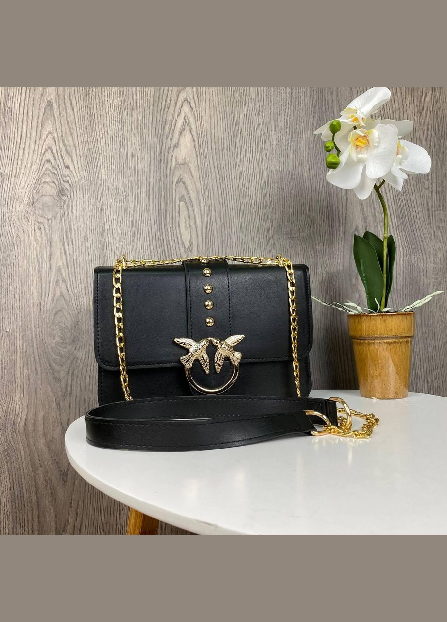 Жіноча сумочка клатч пташка Пінко чорна + жіночий шкіряний ремінь Pinko 2 в 1 набір No Brand (334730650)