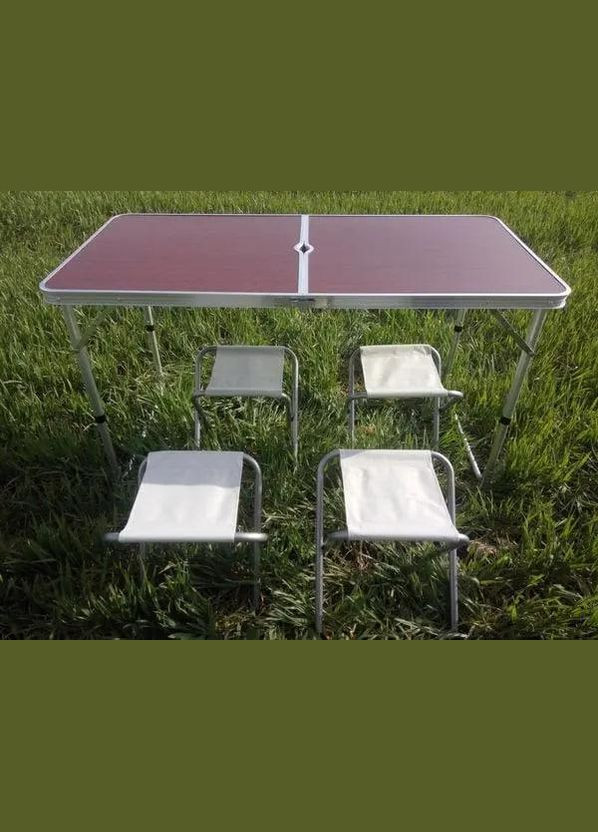 Раскладной ламинированный стол для пикника с отверстием для зонта и 4-я стульями 120см*60см с нагрузкой 30кг No Brand (331738206)