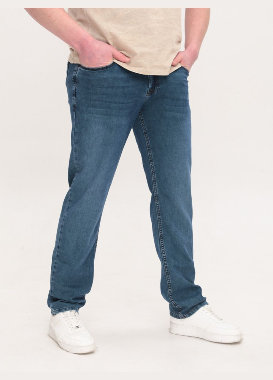 Синие летние прямые джинсы мужские сине-зеленые прямые со стрейчем большой размер Пряма ARCHILES