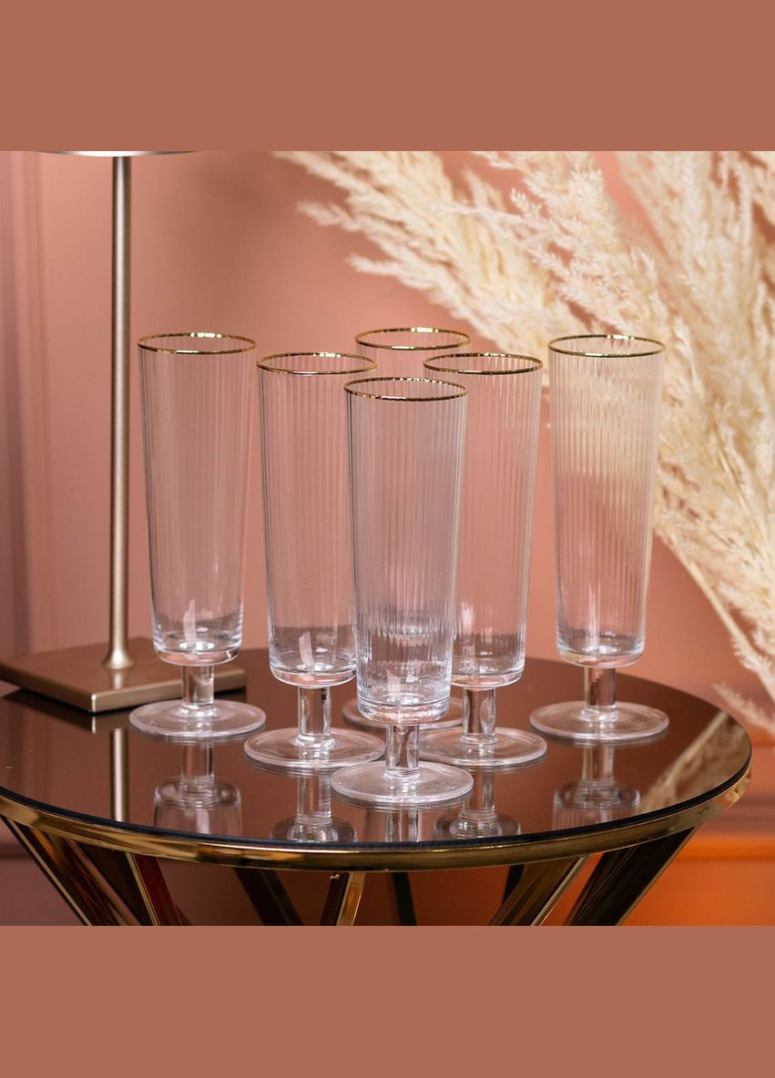 Набор бокалов для шампанского фигурных ребристых 6 штук по 300 мл TS Kitchen HP82 No Brand (339672416)