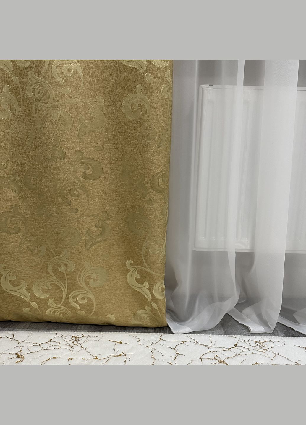 Комплект штор жаккардових з вензельним візерунком — 2 шт(1.5м×2.7 м) золотистого кольору No Brand (331325838)