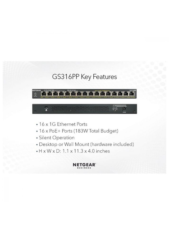 Коммутатор неуправляемый GS316PP (GS316PP100EUS) Netgear (315504031)