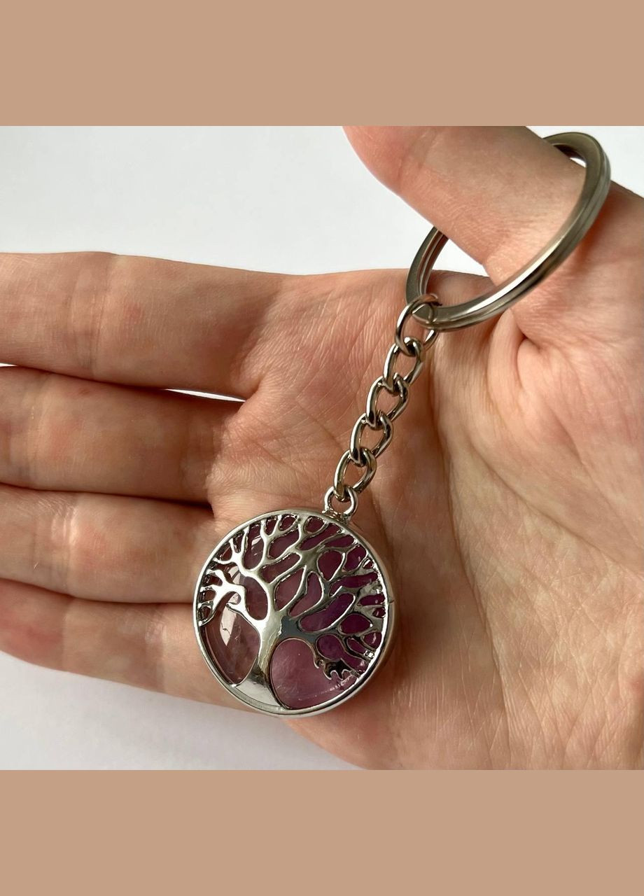 Кулон із натуральним каменем Аметист в оправі "Дерево життя" на шнурку в подарунковій коробочці Овен (331291903)