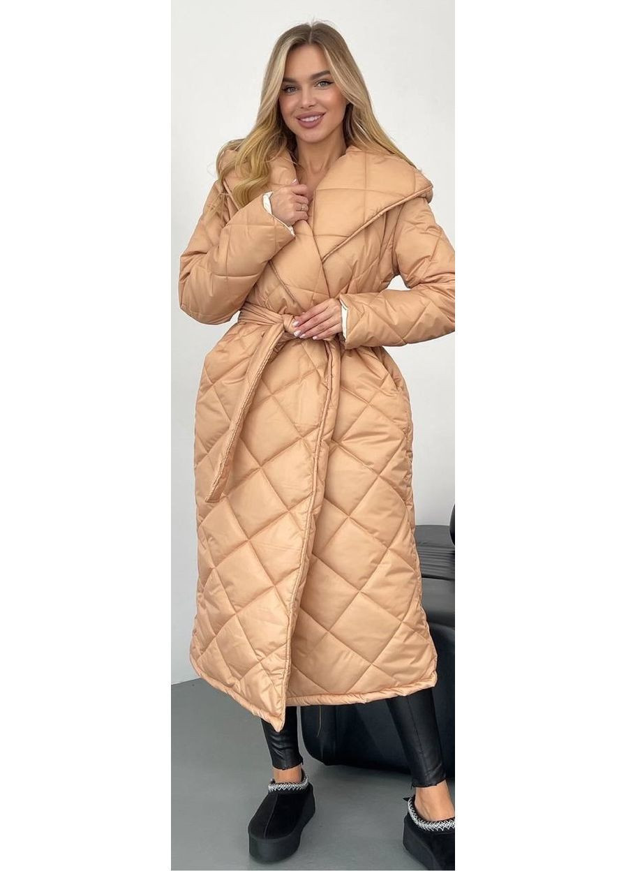 Бежеве демісезонне Пальто жіноче тепле Style Point