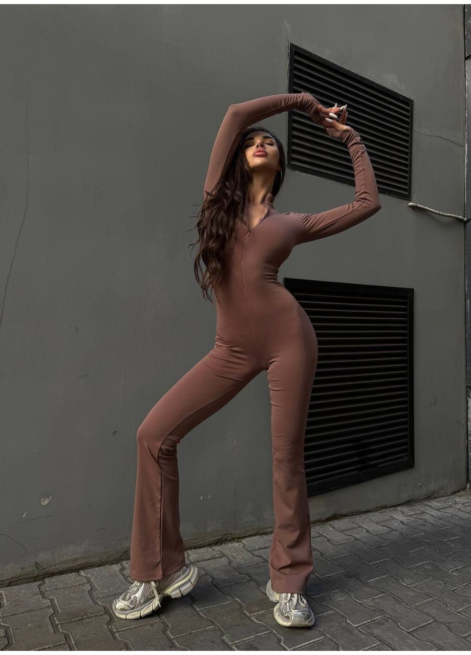 Жіночий комбінезон на флісі Avanti комбінезон-брюки однотонний світло-коричневий повсякденний дайвінг, фліс