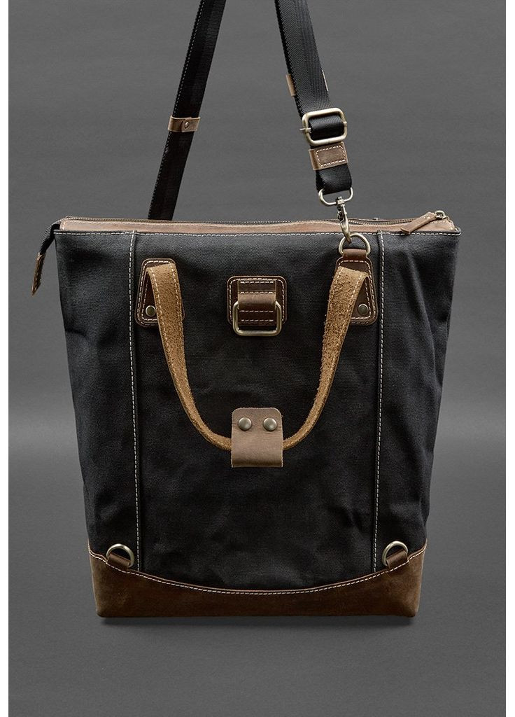 Сумка-рюкзак из конваса и натуральной темно-коричневой кожи BlankNote (348359200)