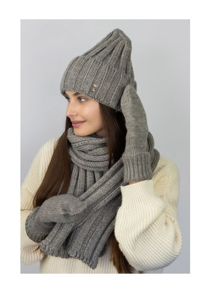 Жіночий комплект «Сновела», шапка, шарф, рукавички об'ємний візерунок Braxton (370279026)