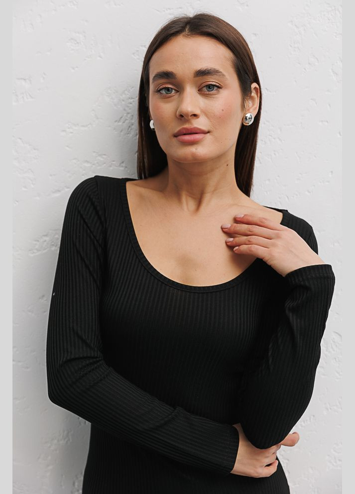 Чорна трикотажне плаття міді графітове з розрізом на нозі Arjen