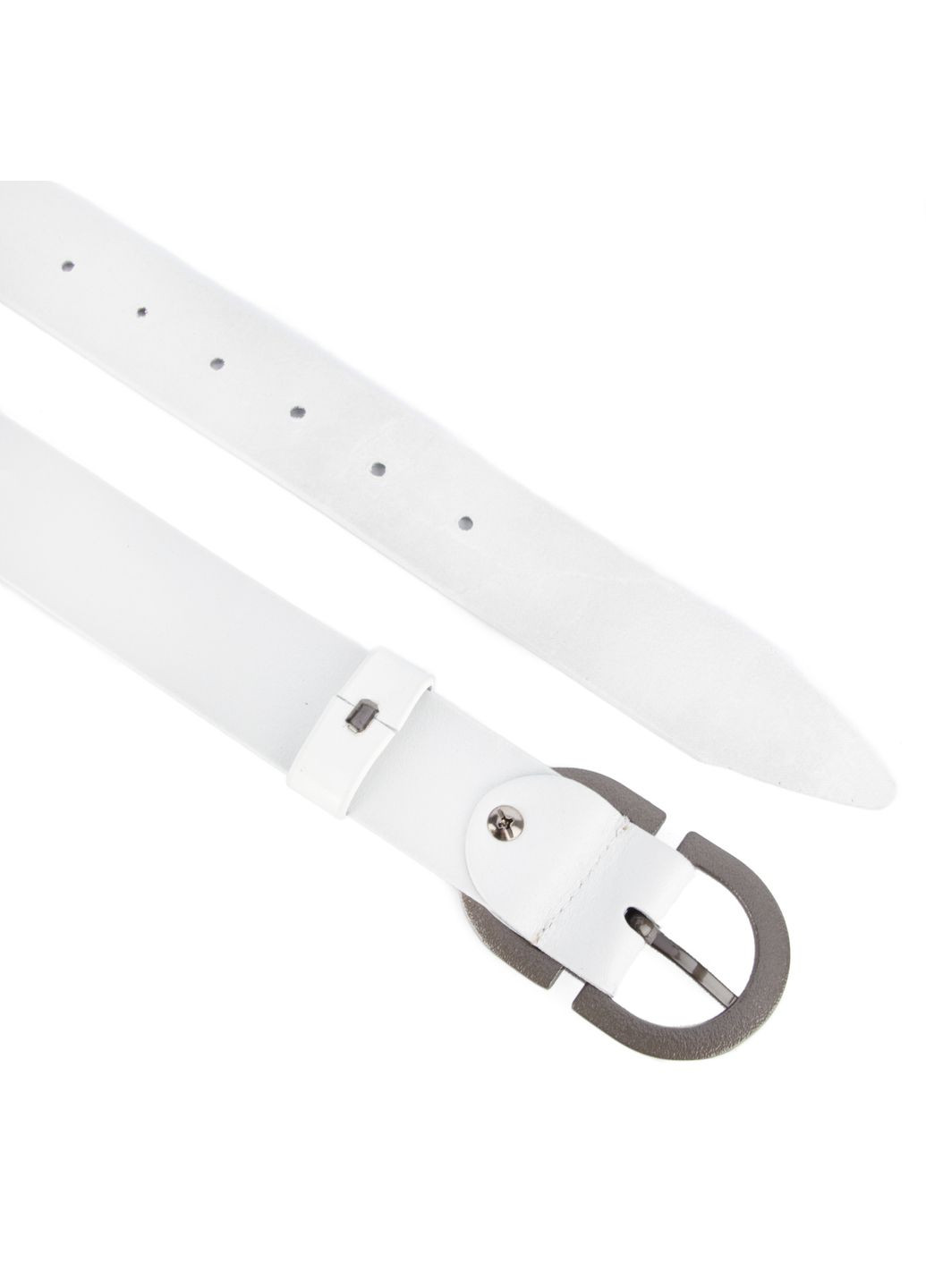 Ремінь жіночий шкіряний НС-3424 (120 см) зі сріблястою подвійною пряжкою білий HandyCover (343353128)
