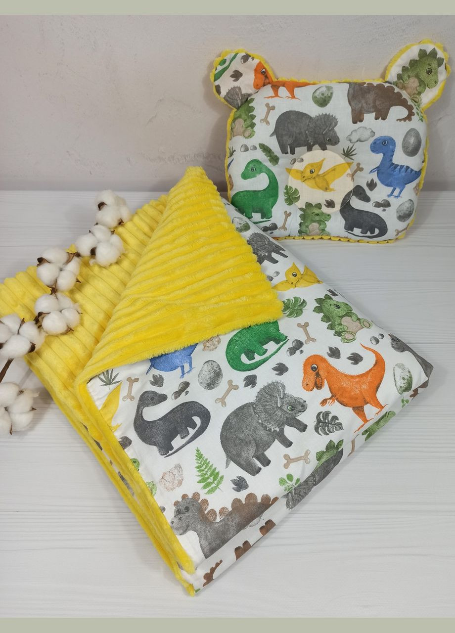 Набір для новонародженого: плед, подушка, пелюшки і іграшки a.l.babybox Діно Жовтий No Brand (308752073)