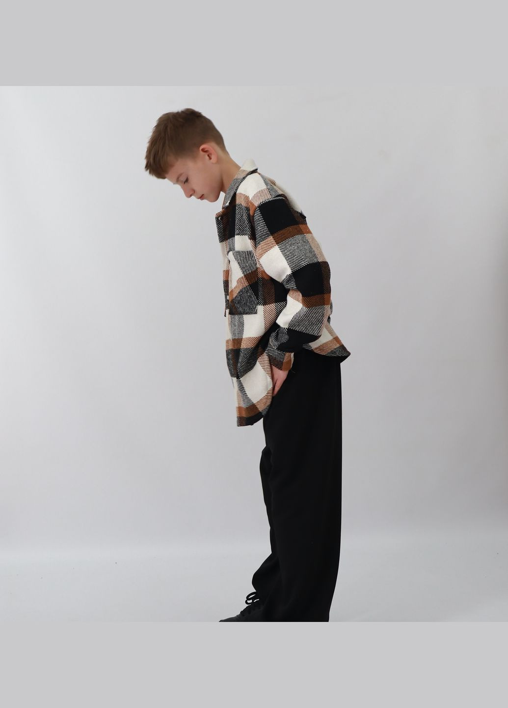 Коричневая повседневный, праздничный рубашка в клетку No Brand с длинным рукавом