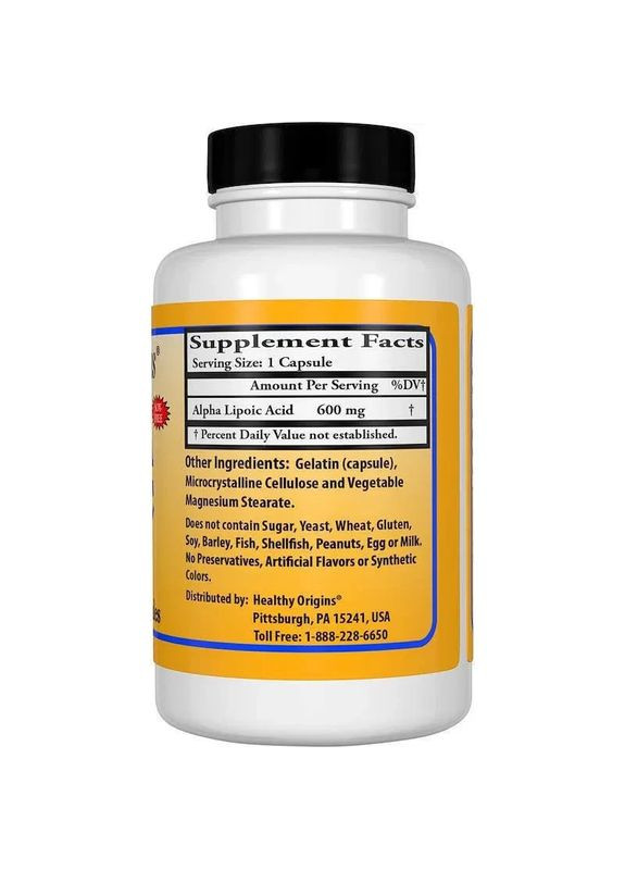Альфа-липоевая кислота 600 мг Alpha Lipoic Acid, 60 капсул Healthy Origins (361115825)