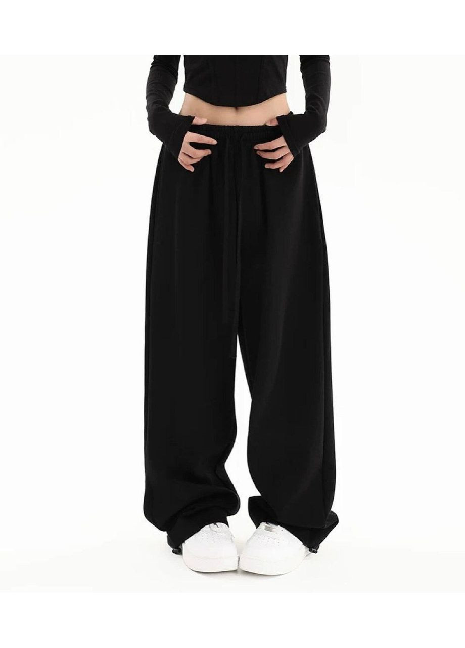 Женские широкие осенние спортивные штаны на затяжках внизу ткань двунитка, серый No Brand (361878507)