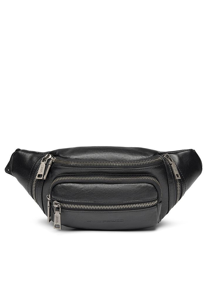 Сумка чоловіча поясна бананка шкіряна гладка чорна 6585_r No Brand (369163269)