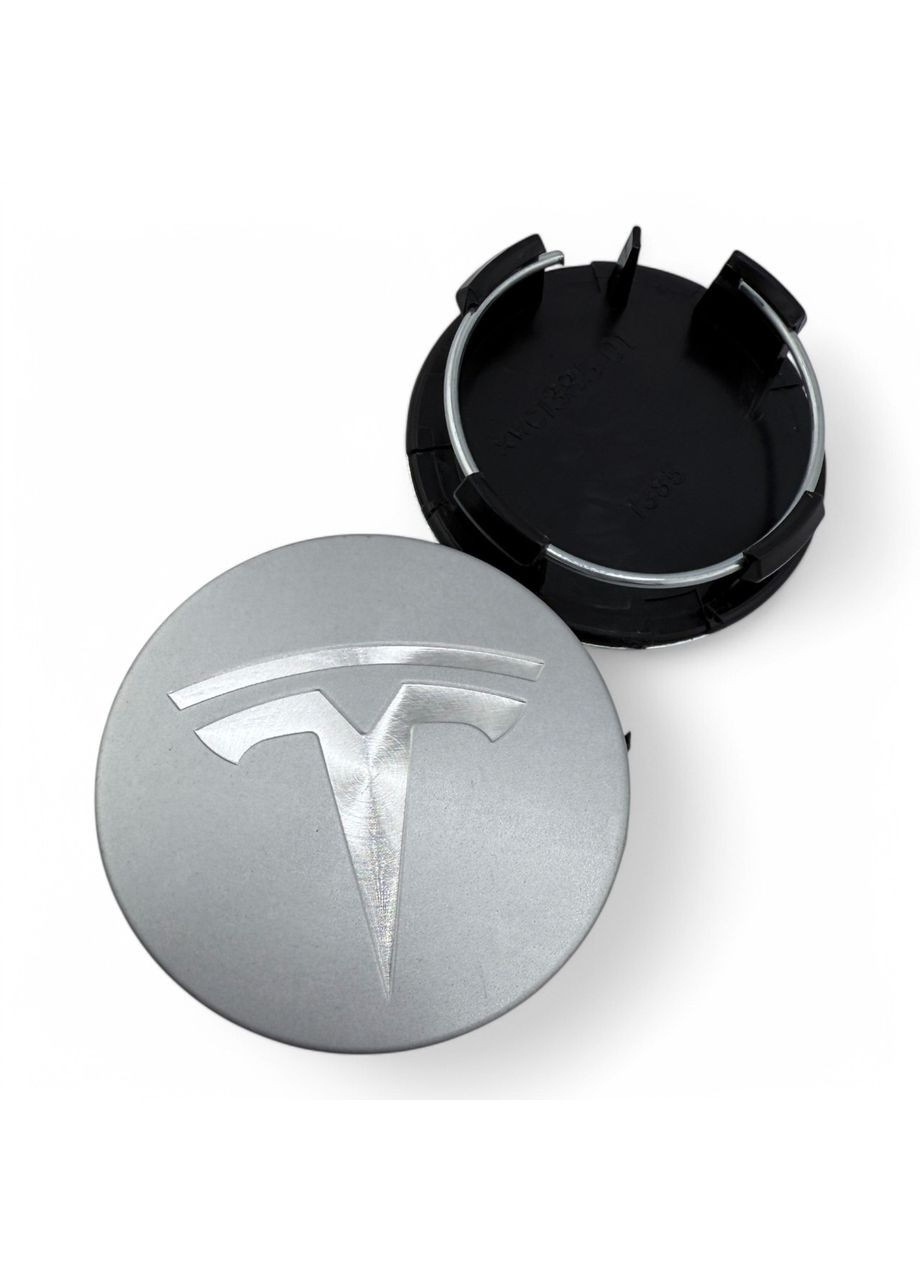 Ковпачки для дисків Тесла заглушки для дисків 57/50 мм срібний матовий з хром логотипом. (1 шт.) Tesla (354698634)
