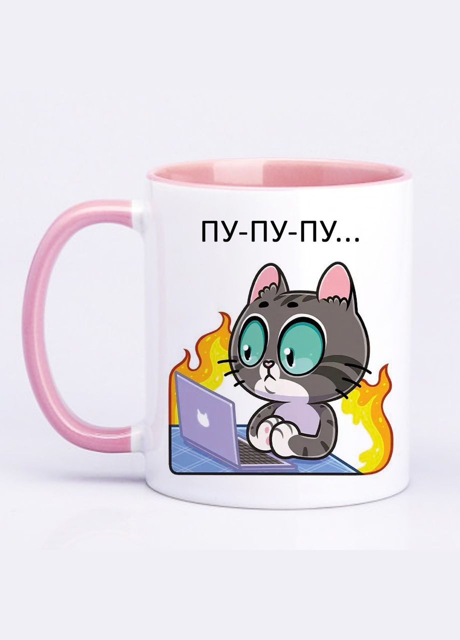 Чашка з друком "Котик на межі" 330 мл (колір рожевий) (23976) No Brand (324626120)