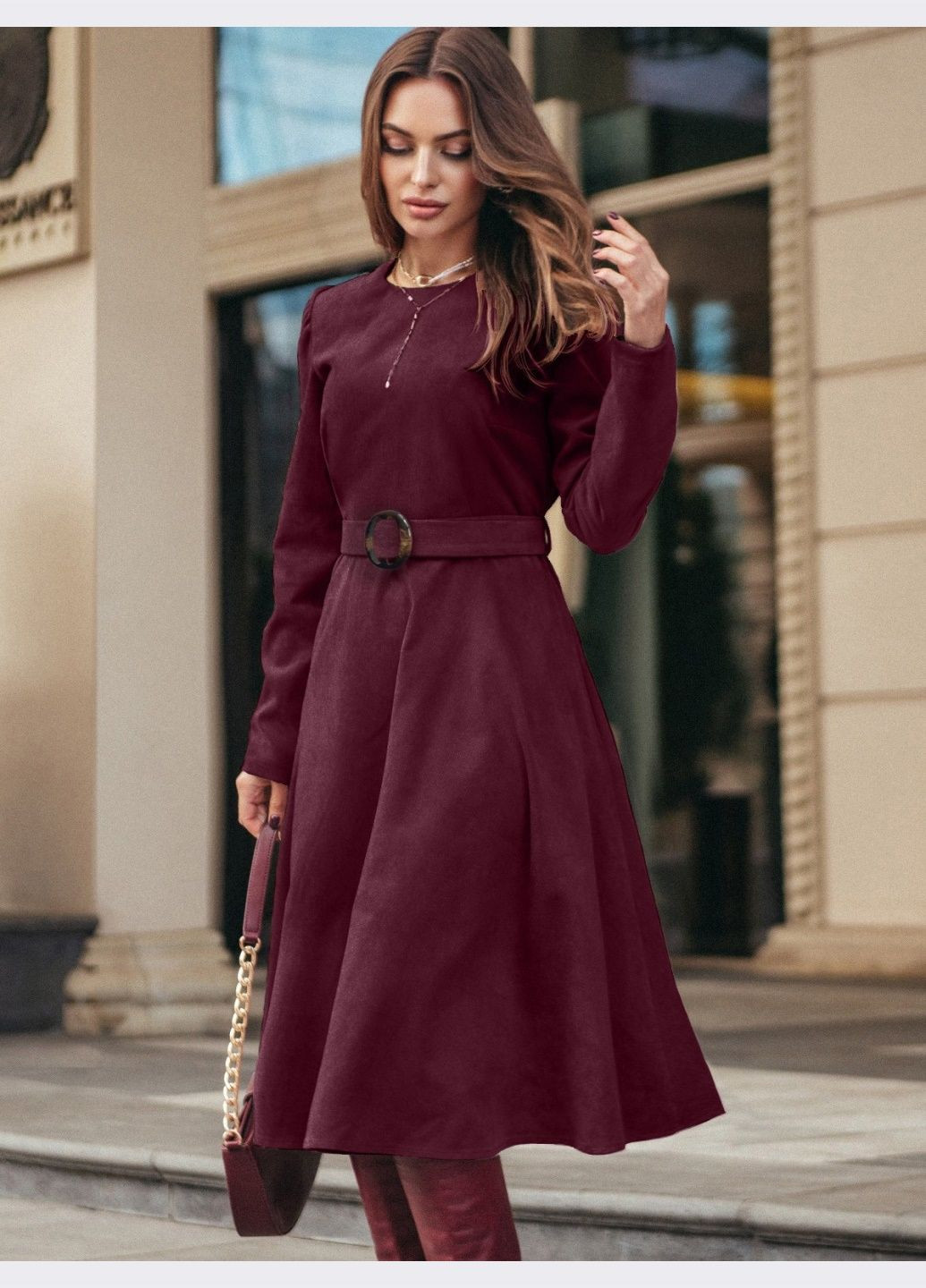 Бордова кежуал вельветова сукня-кльош бордового кольору Dressa однотонна