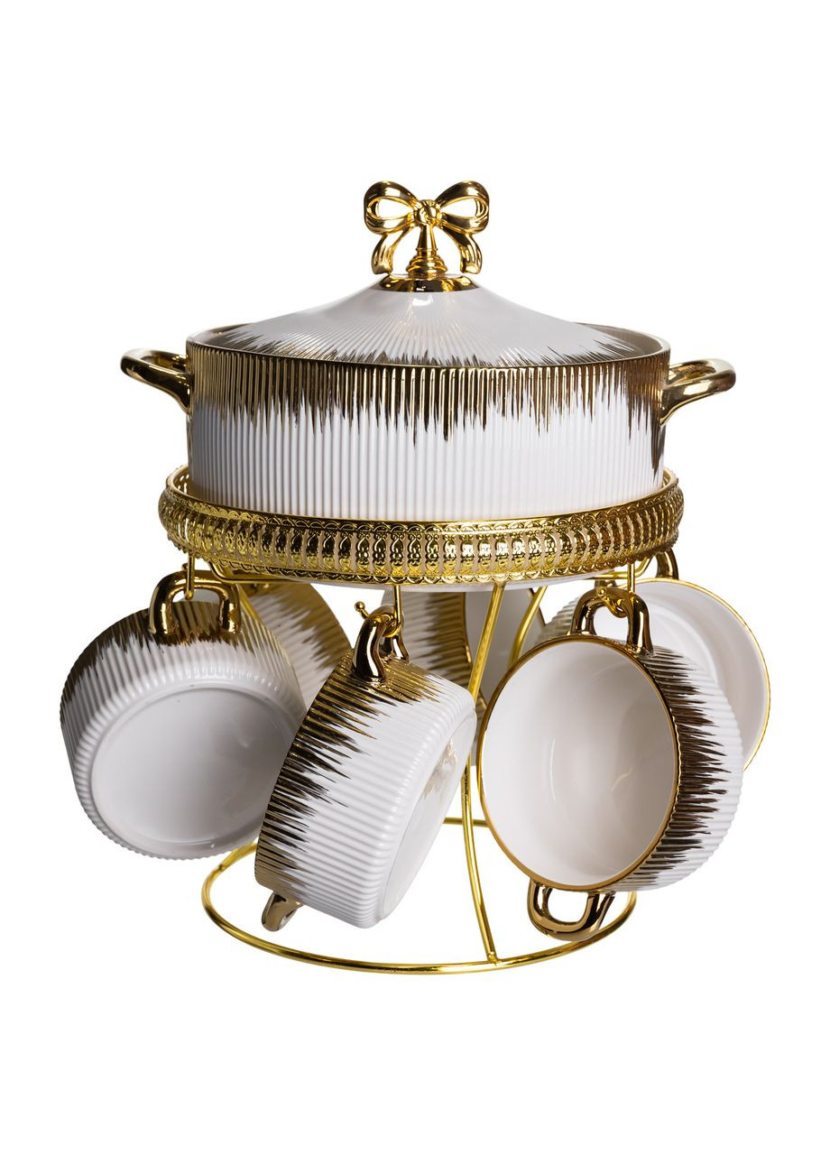 Суповой сервиз на 6 персон супница 2 (л) на подставке с бульонницами 400 (мл) тарелки для супа Белый с золотом FM-A23-2 Jooki (370368366)