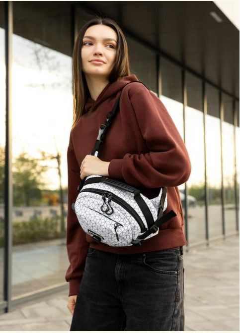 Сумка на пояс через плечо женская текстильная Черно-белый 35688 Sambag (334673960)