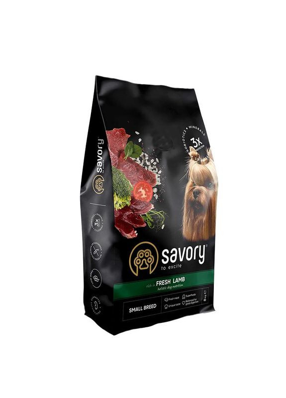 Сухой корм для собак малых пород со свежим мясом ягненка 8 кг (4820232630334) Savory (279570733)