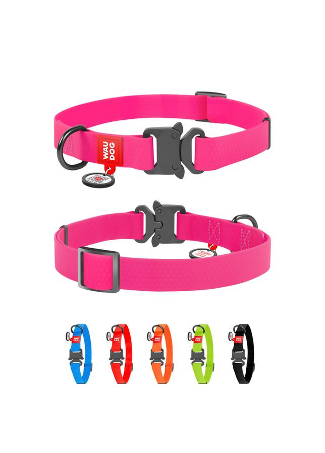 Ошейник для собак водостойкий Waterproof c QR паспортом, металлическая пряжка-фастекс, Ш 25 мм, Длин 34-49 см, розовый WAUDOG (322001934)