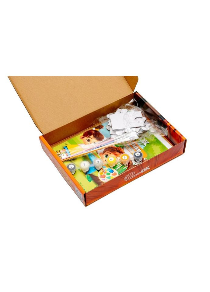 Деревʼяний пазл-розмальовка А5 "Котик" Puz-22938 пензлик, фарби, клейка плівка PuzzleOK (315352115)