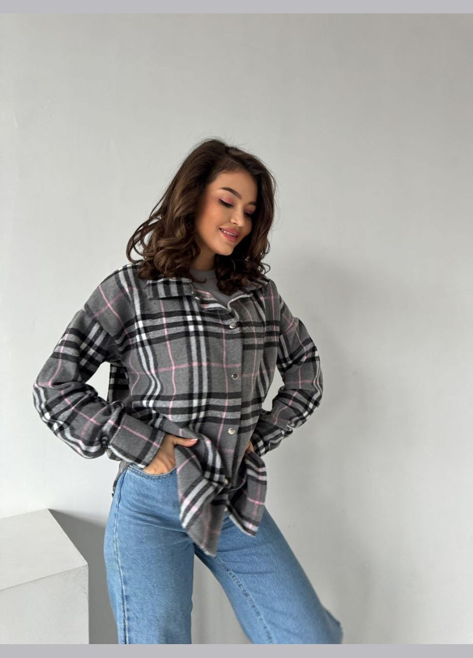 Серая кэжуал рубашка в клетку Elanzh с длинным рукавом