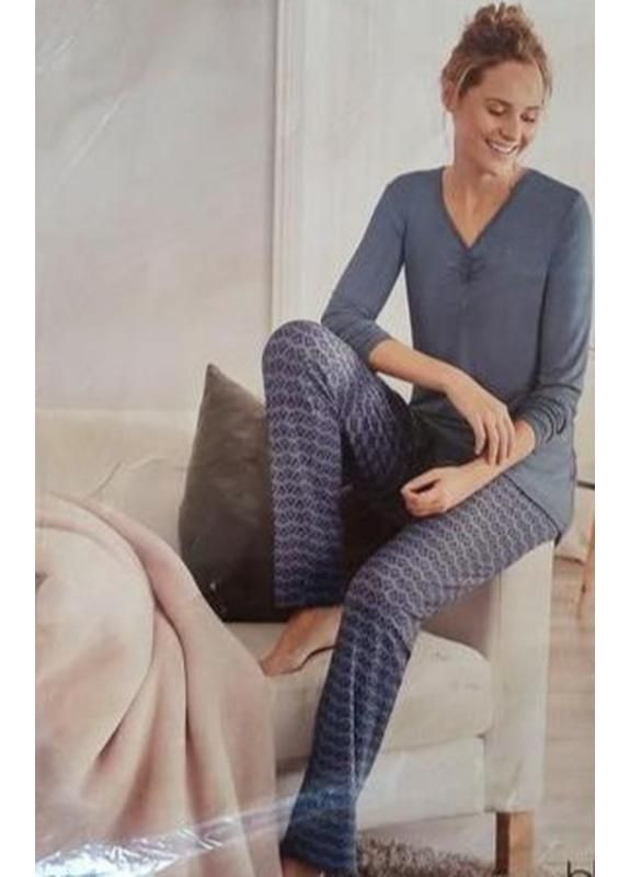 Блакитна всесезон піжама домашній костюм лонгслів + брюки Blue Motion