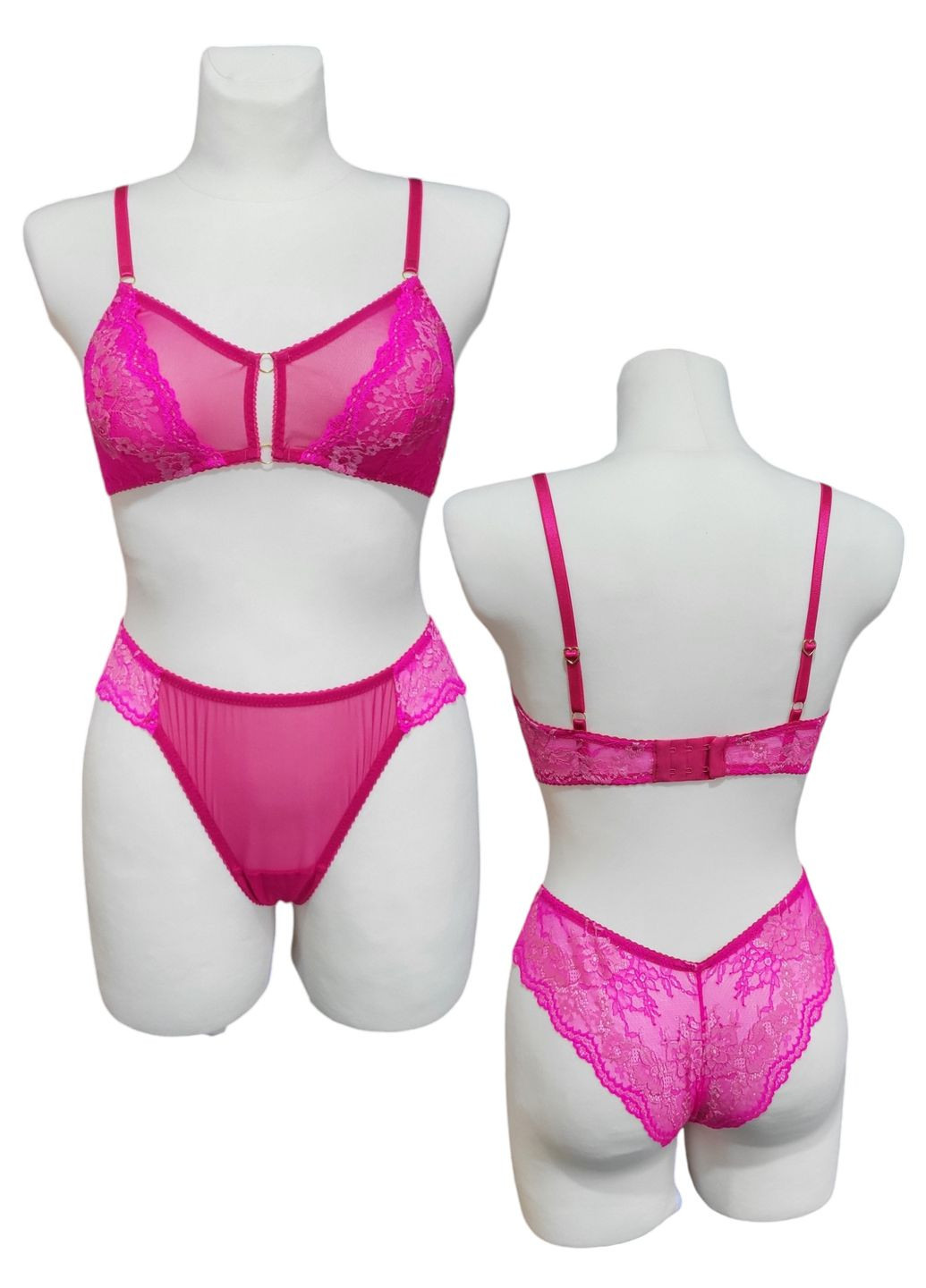 Фуксиновий (колору Фукія) демісезонний комплект жіночої білизни Handmade Бра та бразиліана