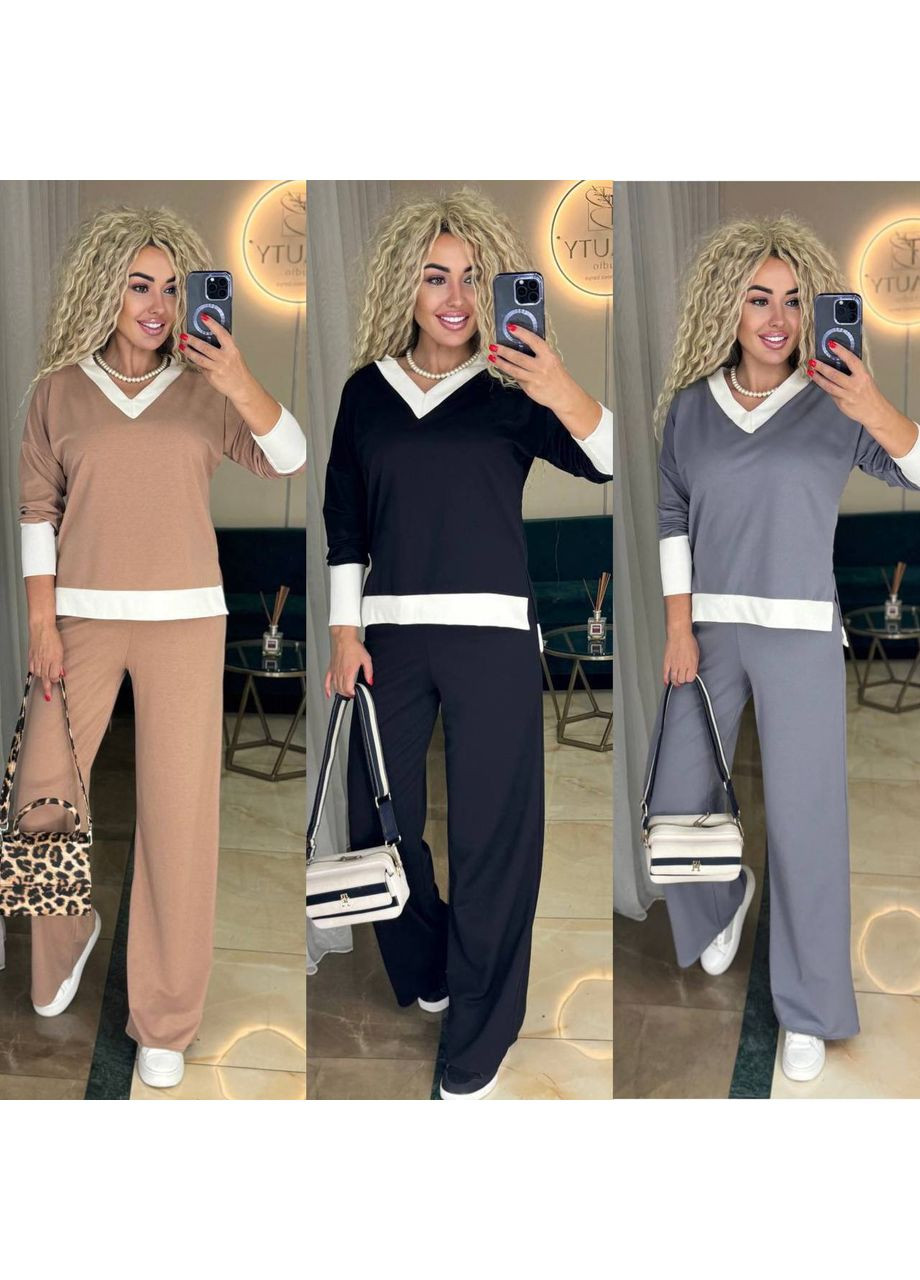 Костюм двонитка +рубчик,кофта та штани палаццо Україна (355262156)