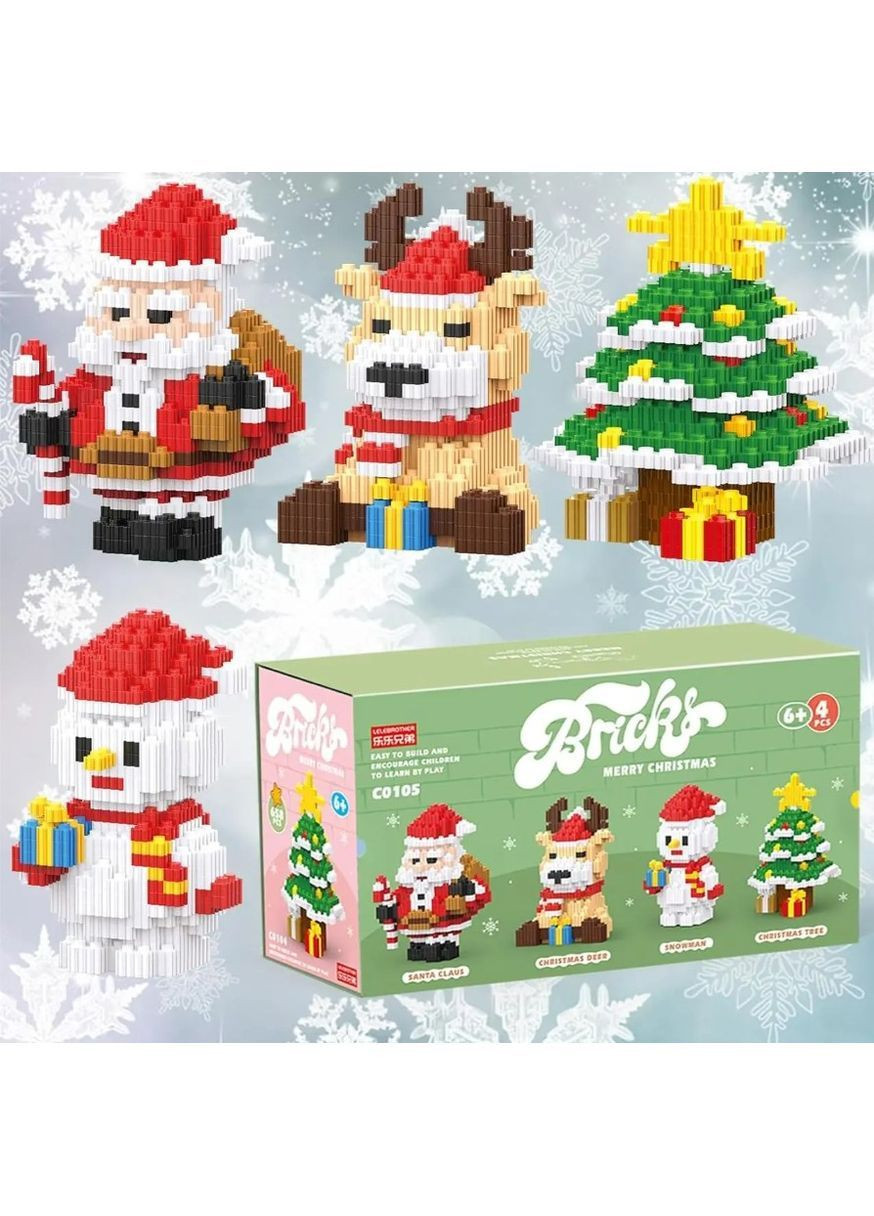 Різдвяний конструктор 4в1 Санта, Олень, Сніговик і Ялинка, 2803 деталей у подарунковій упаковці — великий святковий набір No Brand (364191334)